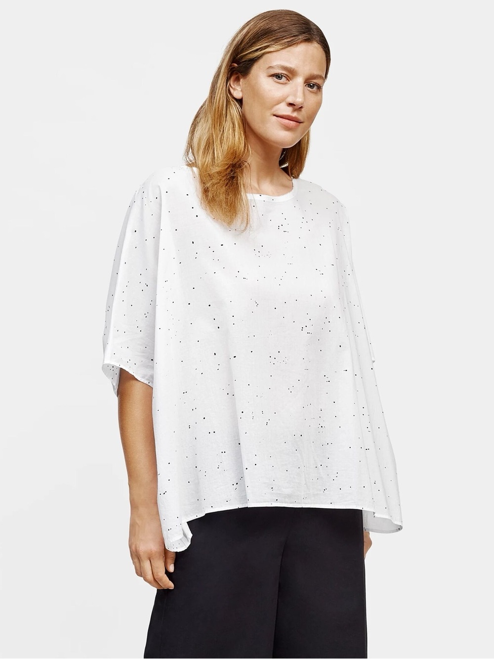 Eileen Fisher Organic Cotton Voile Splatter Print Box-Top S/M